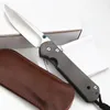 Top Quality CR 21st Anniversary Folding Knife D2 Satin Drop Point Blade CNC Titanium Alloy Handle EDC Pocket Knives with Leather Sheath and Retail Box