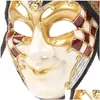 Maschere per feste Fl Face Uomo Donna Teatro veneziano Giullare Joker Maschera mascherata con campane Mardi Gras Ball Costume cosplay di Halloween 4 Dro Ot7Vv