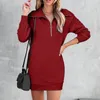 Basic Casual Dresses In Women Clothing Medium Long Skirt Sweatshirt Dress Female Lapel Sleeve Pullover Loose 230905