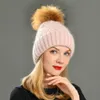 ビーニー/スカルキャップ女性ビーニーウサギの髪の冬の帽子カジュアル秋のカシミアニットビーニーファッション高品質ソフトウールハット230905