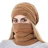 Beanie/Skull Caps Winter Beanie Hatts Scarf Set Women Warm Stacke Hat Skull Cap Neck Warmer Thicken Pälsfodrad Lady Winter Hat Mask Scarf For Women 230905