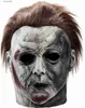 Máscaras de festa Terror Halloween Michael Myers Máscaras com LED Glow Horror Látex Full Head Headgear Scary Face Cover Masquerade Party Supplies T230905