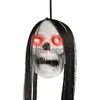 Decoração de festa Halloween pendurado fantasma horror adereços led esqueleto longo cabelo crânio cabeça pingentes para festa de halloween decoração ao ar livre casa assombrada x0905