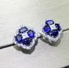 Studörhängen Natural Sapphire eller Tourmaline Flower Earring 925 Sterling Silver Fine Smycken 0,35CT 8st Gemstone J8052101