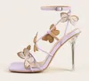 Mode Nieuwe Crystal Bow High Heels Slippers Schoenen voor vrouw Sexy Sandalen Dames Slijden Open Toenpompen Maat 34-42