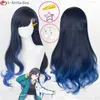 Perruques de cosplay Haute qualité Shiraishi une perruque de cosplay longue 70 cm bleu dégradé cheveux bouclés résistant à la chaleur perruques de fête de cheveux synthétiques bonnet de perruque 230904