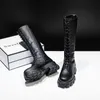 Chunky Plattform Punk Stiefel Frauen Dicke Untere Kniehohe Stiefel Frau Herbst Winter Mode PU Leder Motorrad Botas Mujer Für mädchen Party Schuhe Plus Größe