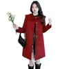 Kadın Yün Karışımları Sonbahar Kış uzunluğu tatlı kırmızı yün ceket kadınlar için