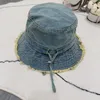 Trendy unisex emmerhoeden, casual ba denim geel, ruwe randletters, bedrukte hoeden met brede rand