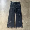 Jeans pour hommes High Street American Vintage Wash fait vieux jeans à barbe de chat à revers Hommes y2k Goth Punk Baggy jambe large droite 230904