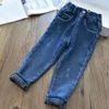 Dżinsy zimowe dziewczęta dżinsy zagęszczone ciepły stały kolor odzieży wierzchniej dżinsy dżinsowe spodnie12m-6t 230904