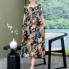 Podstawowe sukienki swobodne nowe modne sukienki letnie dla kobiet 2023 Casual Print Długie sukienki O Vintage Sukienka maxi z krótkim rękawem