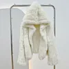 Frauen Pelz Faux Echt Kaninchen Mit Kapuze Mantel Lange Hülse Frauen Casual Lose Gestrickte Echte Jacke Mit Kapuze Weibliche Natürliche Outwear 230904