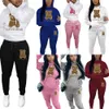 Novas mulheres agasalhos designer de duas peças conjunto de correspondência engrossado com capuz urso padrão camisola calças casuais esportes jogging ternos