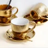 Koppar tefat espresso keramik kopp och tefat latte elegant kaffe estetik gyllene keramik tasse eftermiddag te set yy50cs