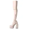 Stivali alla coscia sexy Donna Blocco tacchi alti spessi Piattaforma di marca Stivali sopra il ginocchio Scarpe da strada femminili Donna Botas Femininas Per ragazze Scarpe da festa 35-46