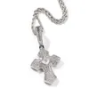 Hip Hop Iced Out Zircon Ladder Square Zircon Cross Pendant Necklace Gold Silver Plated Mens Bling Jewelry Gift