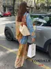 Tweedelige damesbroek KONDALA Vintage tie-dye print damespak enkele rij knopen blouse recht lang los mode zomer boho sets 230905