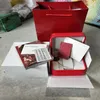 Caixa de relógio quadrado vermelho para om ega, etiquetas de cartão e papéis em inglês, caixa original interna e externa masculina, relógio de pulso 296w