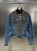 Womens Wool Blends HIGH STREET est Fashion Designer Jacket Spliced Contrasting Zipper Design Denim 230905