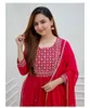 Vêtements ethniques Femmes Kurti Palazzo Set Pantalon de broderie rouge Dupatta Salwar Kameez Robe