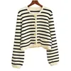 Women's Sweaters designer 2023 Early Spring New Home Wool Black and White Stripe Gold Button High Waist Sweater Short Knitted Cardigan Coat QMC7