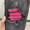 Herr Jeans Street Tide High Youth Pink Stave äkta läder Trasig patch stor storlek Mikroelastisk svart Men3029