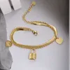 Fashion designer tiff necklace top Titanium Steel Age Reducing Versatile Korean Version 18k Gold T Family Printed Love Novel Double Layer Bracelet Female