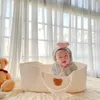 Baby Cribs unik design född sovbäddsvagga med bomullsrep vävd spjälsäng för barnkammare 230904