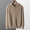 Herrtröjor Hooded Cardigan Autumn och Winter Thicked Knit Largesize Jacket 100 Merino Wool Casual Longeple Sportswear Coat 230904