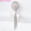 Cosplay Wigs Anime Chainsaw Man Quanxi Cosplay Silver Long Wig Eyes Patch Halloween Party Role Play Heat-resistant Fiber Hair Free Wig Cap 230904