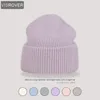 Beanie/Skull Caps Visrover 9 färger unisex fast färg riktig kanin päls beanies vinter hatt för kvinna stickad motorhuv akryl kvinna höst varma skallies 230905