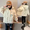 다운 코트 2023 어린이의 다운 재킷 겨울 두껍고 여자 의류 패션 아이를위한 긴 코트 긴 소매 후드 겉옷 6-14 년 R230905