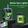 New Cool LED Lanterna da esterno antivento doppio arco accendino Mecha Style Metal Decompression Gyro Strumenti da uomo all'ingrosso 3DNC