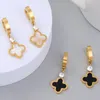 Popular Clover Charm Earring Gold Stainless Steel Huggie Earrings