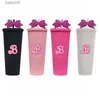 Gobelets Strass B Gobelet avec paille pailletée Bow inspiré rose Barb clouté Gobelet sans BPA Bouteille d'eau Tasses réutilisables Cadeaux pour elle T230905