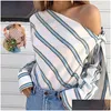 Women'S Blouses Shirts Designer Tops Wome Women Shirt Clothing Lady Off Shoder Lace Up Unique Stripe Seasons Date Casual Vacation Dhetp