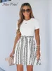 Podstawowe sukienki zwykłe Geo Print Belted Combo Mini sukienka dla kobiet seksowna załoga szyja krótkie rękawowe wakacje na plaży A-line sukienka 2023 Summer Sundress LST330904