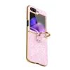 Luxury Glitter Plating Vogue Phone Case för Samsung Galaxy Z Folding Flip3 Flip4 Flip5 5G Stylish Full Protective Sparkle Leather Fold Shell With Finger Ring Holder