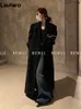 Damen Wollmischungen Lautaro Herbst Winter Langer schwarzer verdickter warmer Mantel für Damen Zweireiher Mode in Oberbekleidung 230904