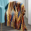 Filtar bohemiska filt soffa täcker geometrisk stickad slipcover för soffa stol säng rutig boho dekorativ filt cobertor manta deken 230904