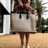 Rlve cauche canvas strandpåse designer tote stor kapacitet axel väska handväska 48 cm för kvinnor semester rese shopping väskor med brev