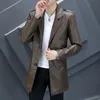 Męskie okopy płaszcze khaki długie skórzane kurtki do męskiej Slim Fit Pu Overcoats Autumn Winter Steampunk Style Stylowe ubranie imitacja 230904