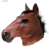 Party Masks Halloween Mask Party Cosplay Latex Horse Head Mask Animal Head Set Horse Mask Dog Horse Jun Horse Mask T230905