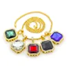 Mens Square Ruby Pendant Necklace Gold Box Chain For Men Fashion Hip Hop Necklaces Jewelry