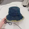 Cappelli a secchiello unisex alla moda Cappelli a tesa larga stampati con lettere a bordo ruvido giallo Ba Denim casual