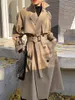 レディーストレンチコート韓国のファッションジャケットとベルト女性エレガントダブル胸肉カジュアルロングオーバーコートストリート230904