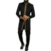 Fatos masculinos terno masculino top calças 2 peças conjunto cor sólida em torno do pescoço bordado manga longa terno casamento estilo étnico africano 230904