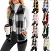 Womens Vest Style Plaid Comfortable Velvet Cardigan Stand Collar Sleeveless Jacket