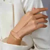 Charm Bracelets Simple Heart Pendant Chain Bracelet Link Connected Gold Wide Finger Ring Bracelets for Women Link Hand Harness Jewelry R230905